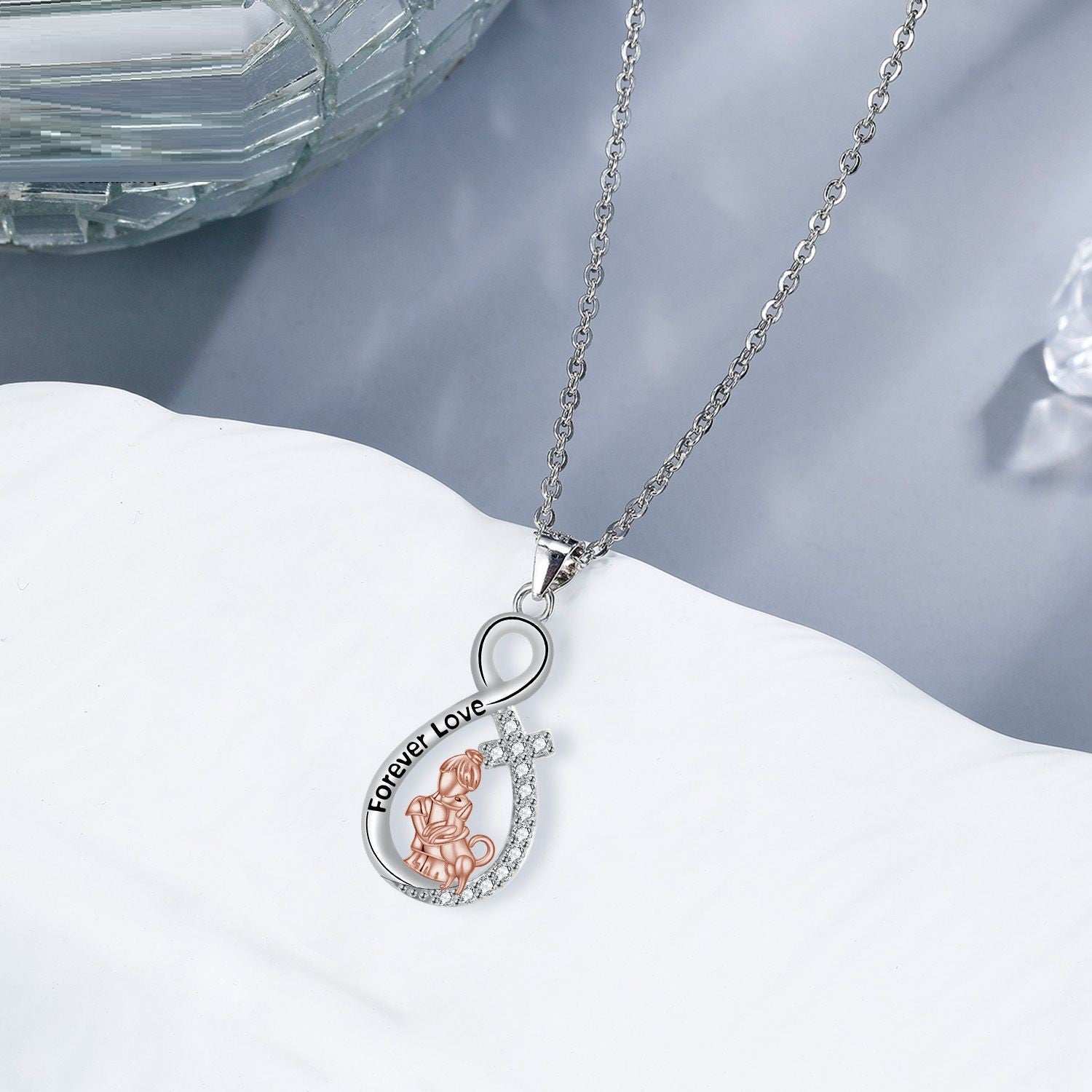 Love Heart Pendant Girl With Dog Necklace - Purrfect Pet Haven