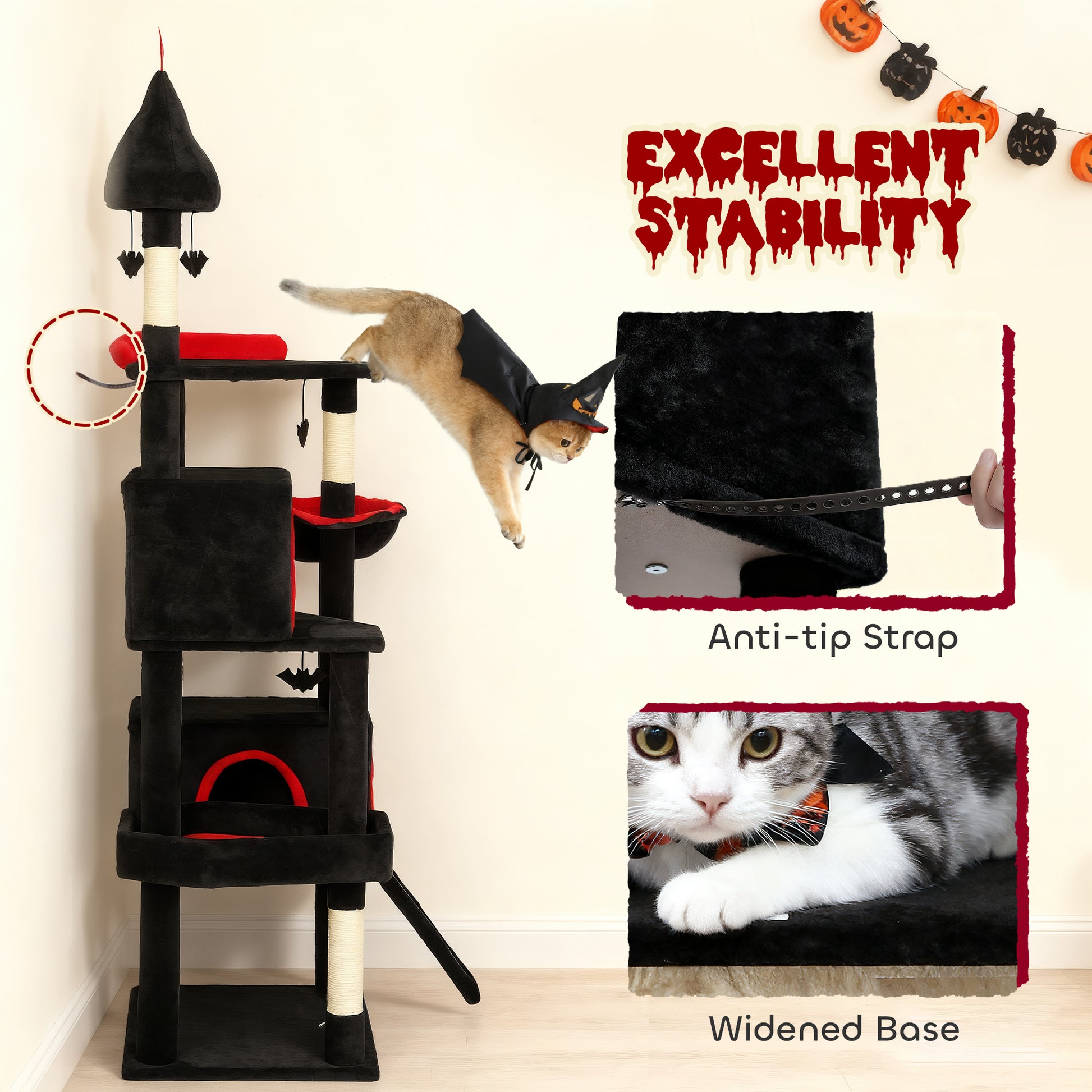 Gothic Cat Tree 78" - Castle Tower with Coffin Bed & Condos - Purrfect Pet Haven