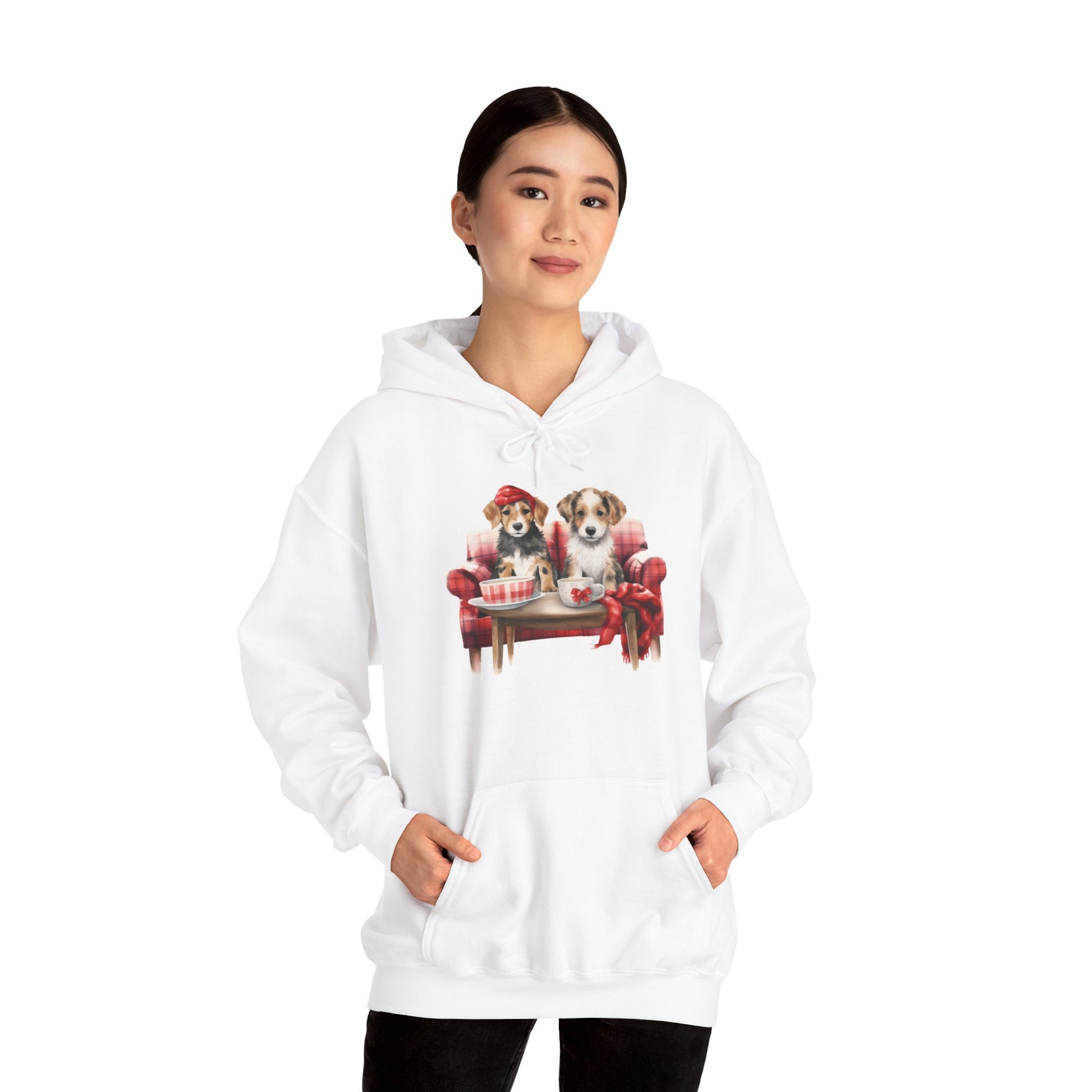 Christmas Hoodie - Festive Puppies on Sofa Design - Purrfect Pet Haven