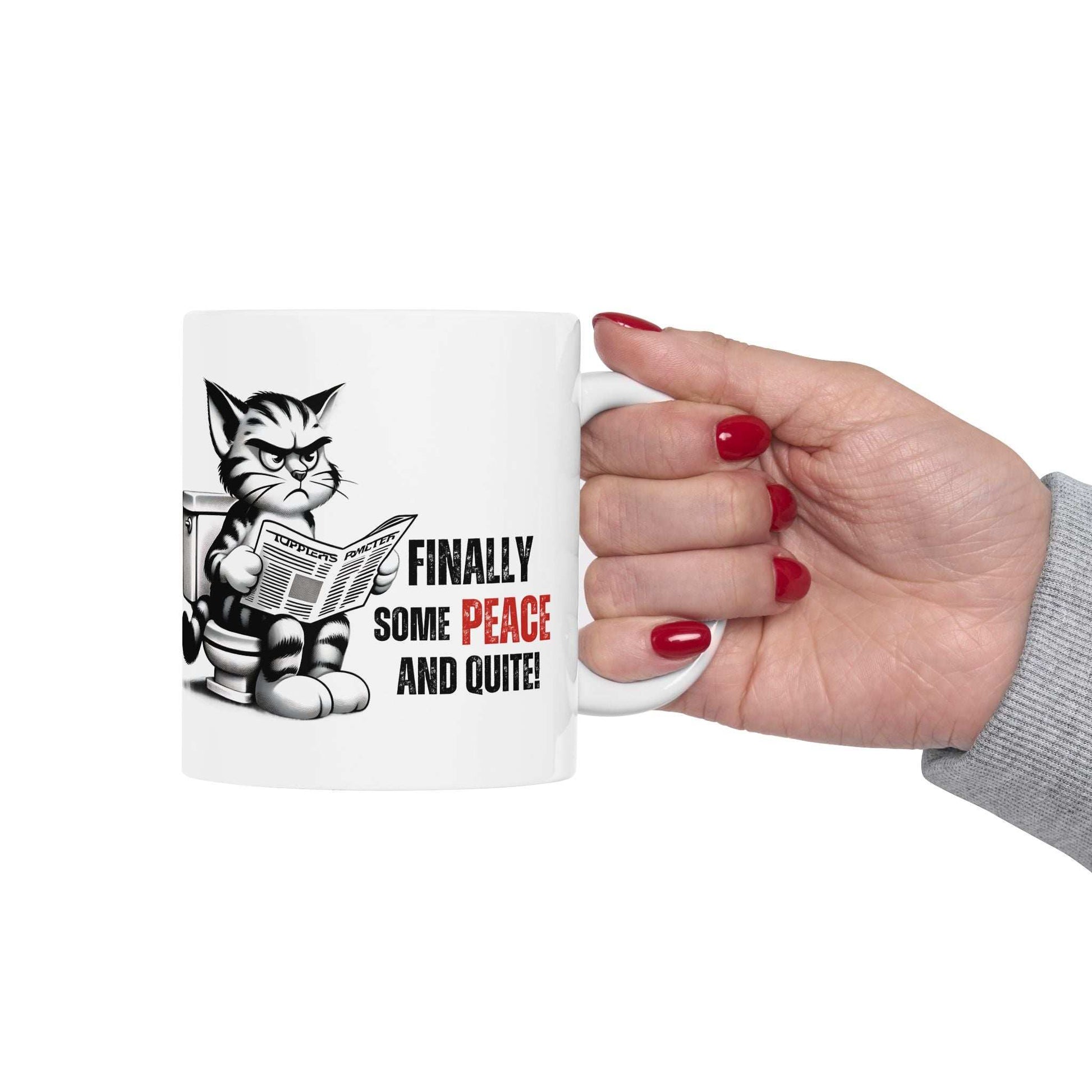 Funny Cat Ceramic Mug – "Finally Some Peace and Quiet!" – Perfect Gift for Cat Lovers - Purrfect Pet Haven