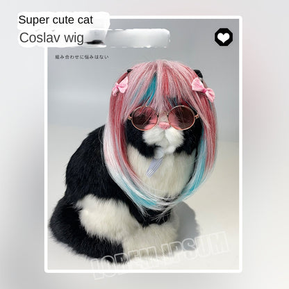 Pet cat long wig cat dog universal colorful long hair party outfit