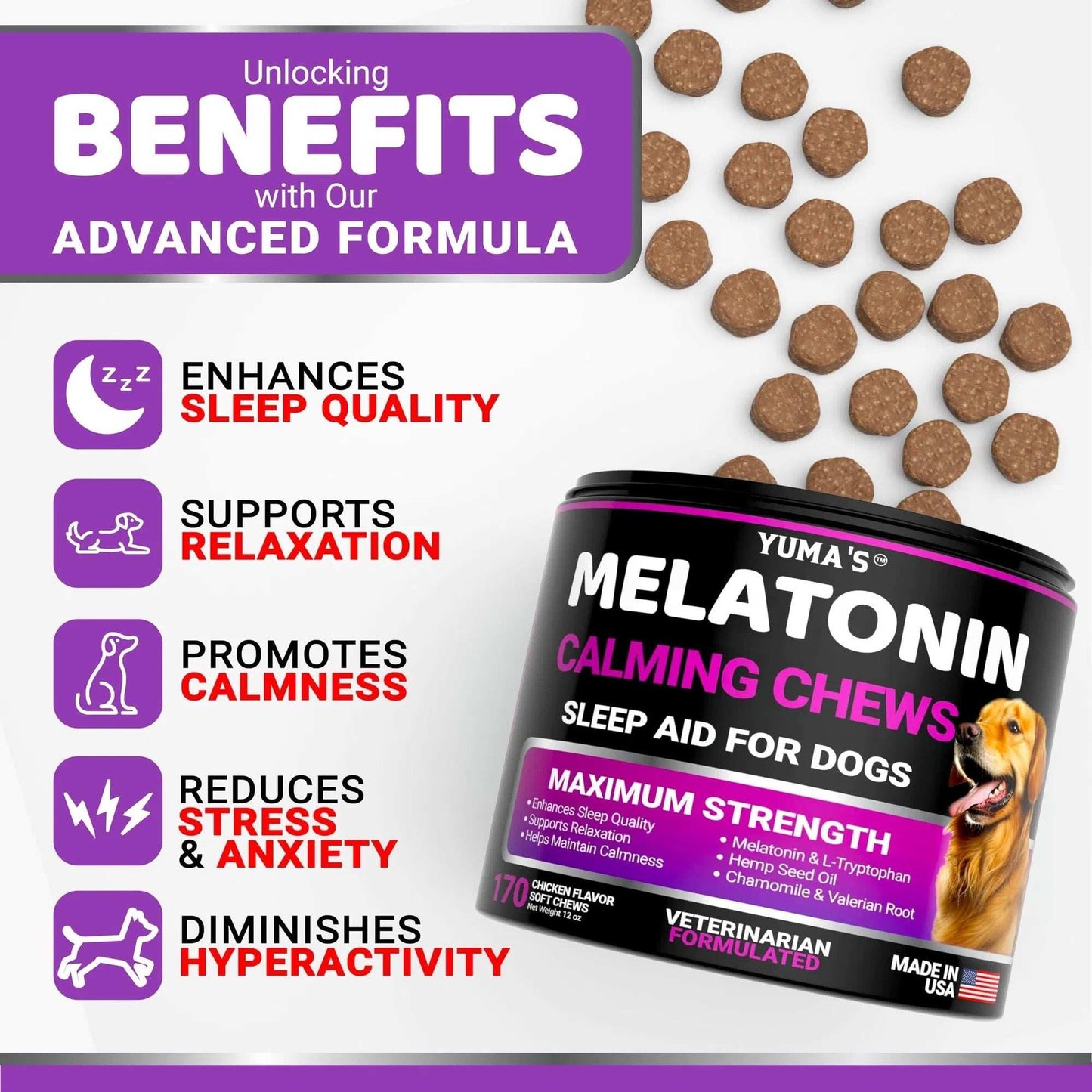Do Not Sell On Amazon Melatonin Calming Chews For Dogs 170 Chews Dog Stress And Anxiety Relief - Purrfect Pet Haven