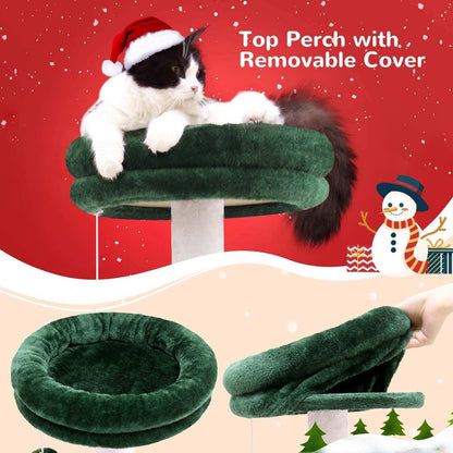 33 Inch Christmas Style Cat Climbing Frame - Festive Holiday Cat Tree Tower - Purrfect Pet Haven