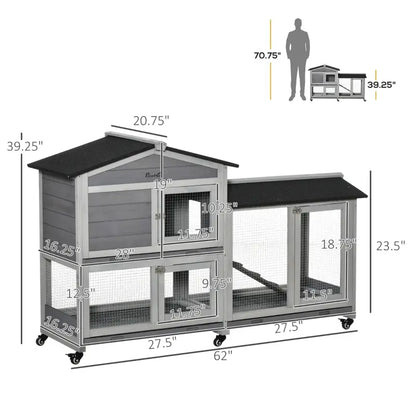 Rabbit Hutch - Large Outdoor with Wheels & Dual Runs - Purrfect Pet Haven