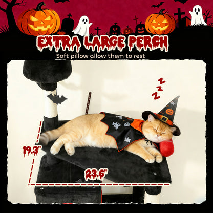 Gothic Cat Tree 78" - Castle Tower with Coffin Bed & Condos - Purrfect Pet Haven