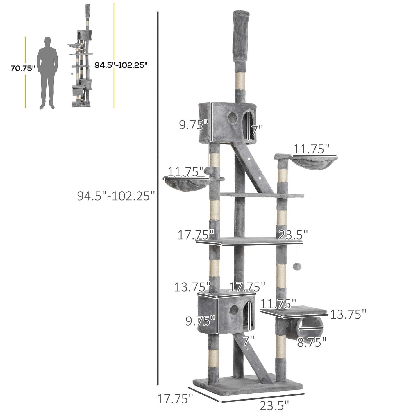 Floor Standing Cat Tree - Height Adjustable Tower - Purrfect Pet Haven