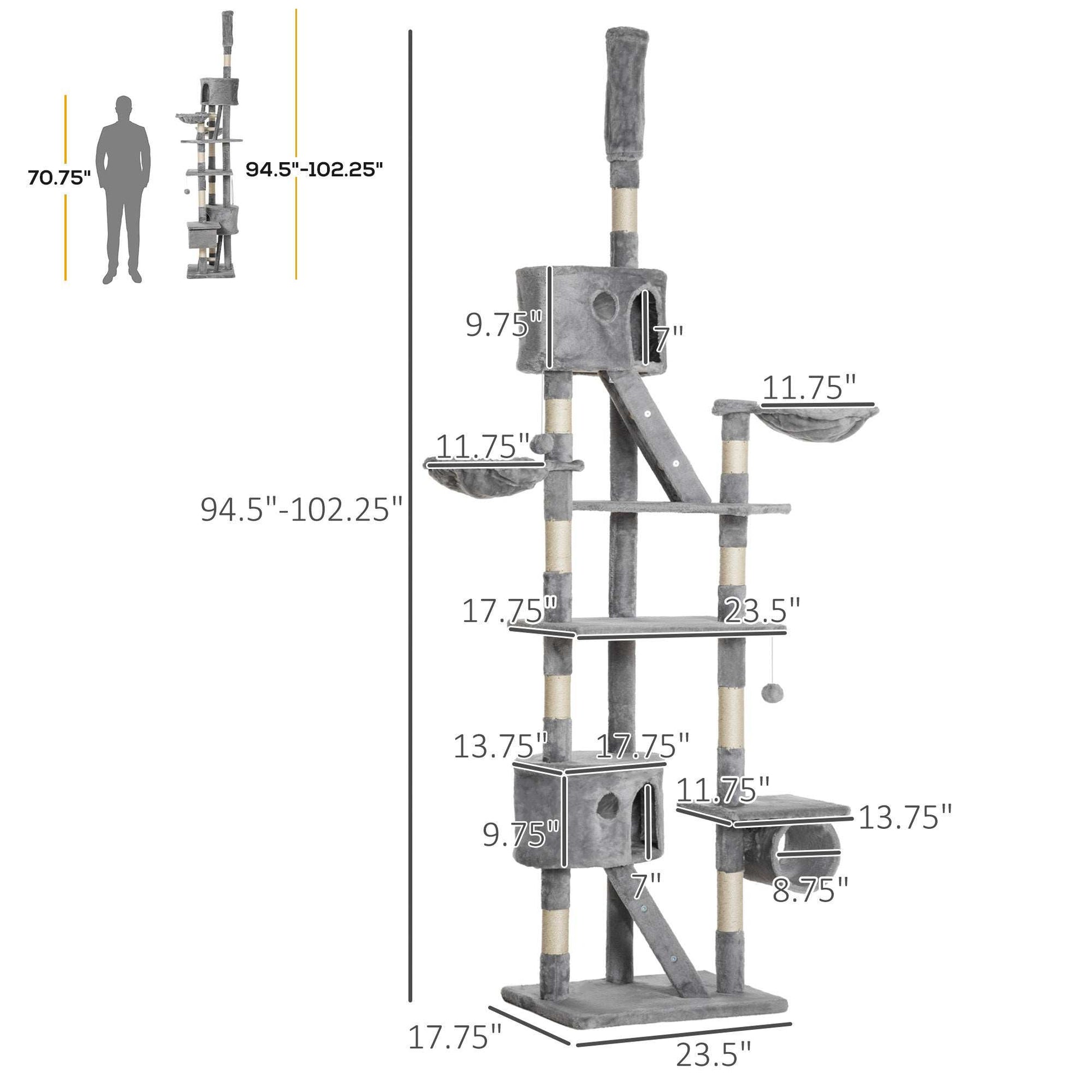 Floor Standing Cat Tree - Height Adjustable Tower - Purrfect Pet Haven