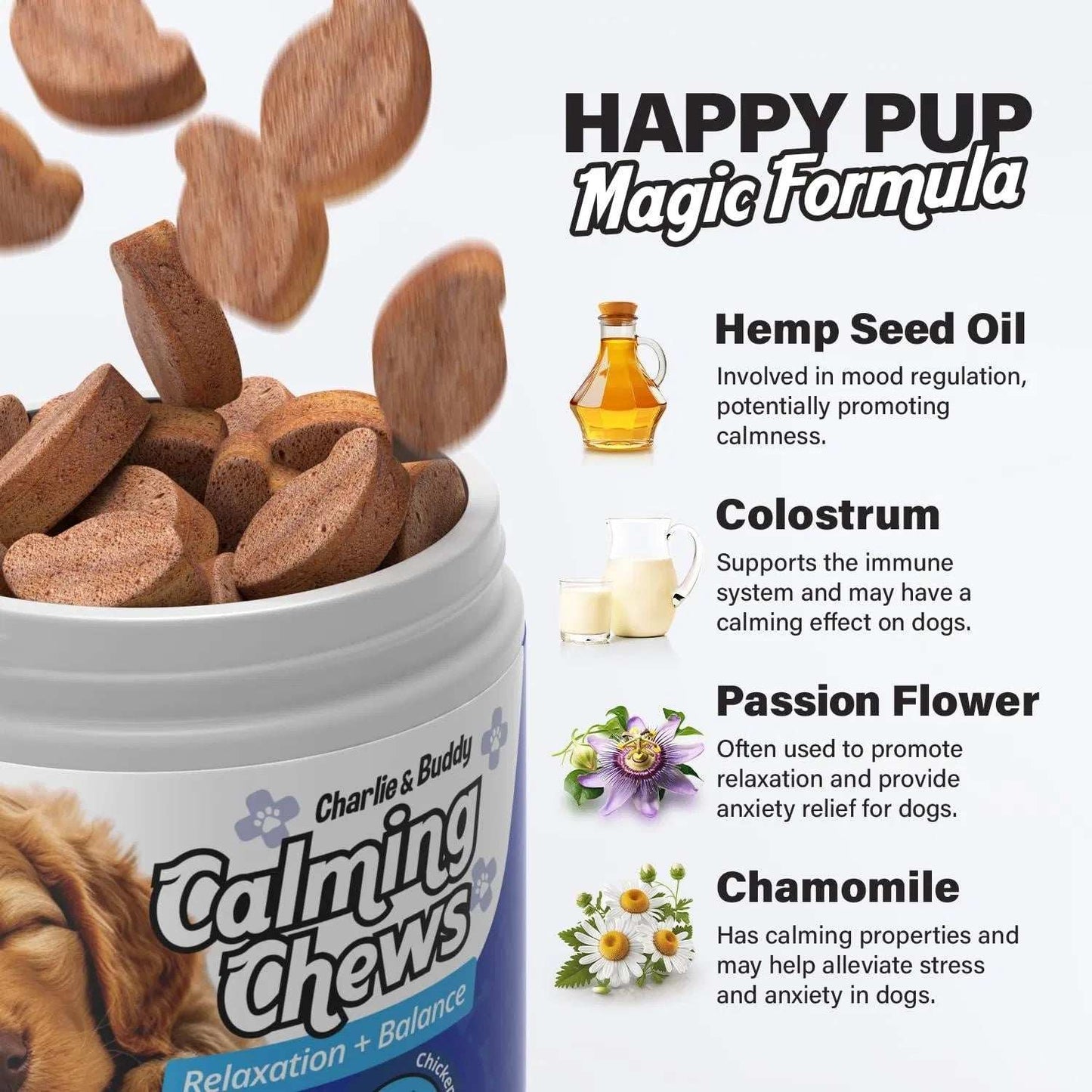 Calming Chews For Dogs Dog Anxiety Relief Promote Relaxation Dog Calming Chews With Melatonin For Dogs Chamomile Magnesium Citrate 90 Soft Chews Chicken Flavor - Purrfect Pet Haven