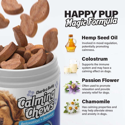 Calming Chews For Dogs Dog Anxiety Relief Promote Relaxation Dog Calming Chews With Melatonin For Dogs Chamomile Magnesium Citrate 90 Soft Chews Chicken Flavor - Purrfect Pet Haven