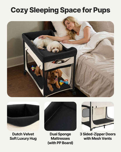 Elevated Lounge Pet Bed Foldable Bunk Dog Bed With Wheels & Side Bags L