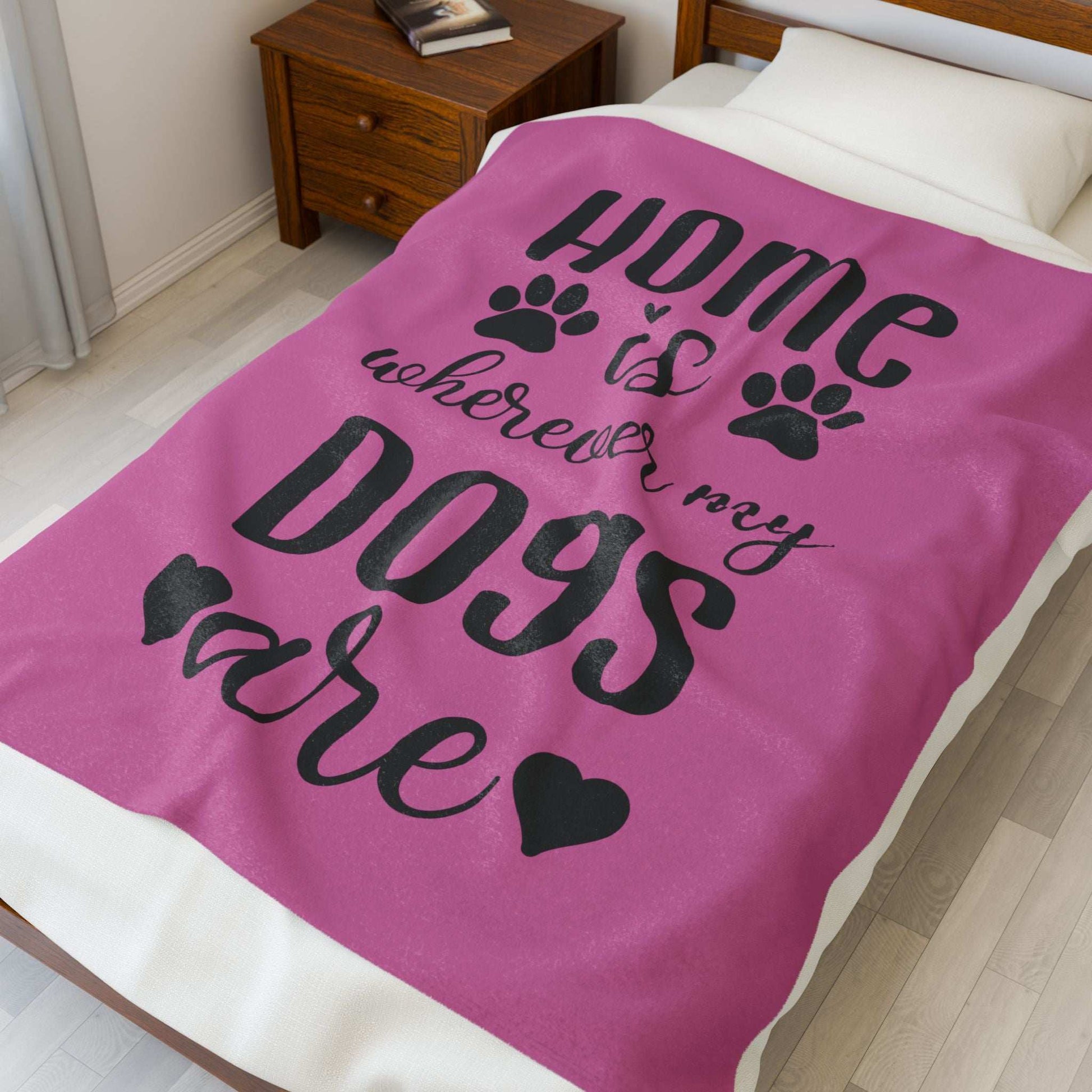 Cozy Pet Lover's Blanket - "Home is Wherever My Dogs Are" - Velveteen Plush - Purrfect Pet Haven