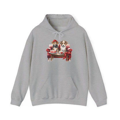 Christmas Hoodie - Festive Puppies on Sofa Design - Purrfect Pet Haven