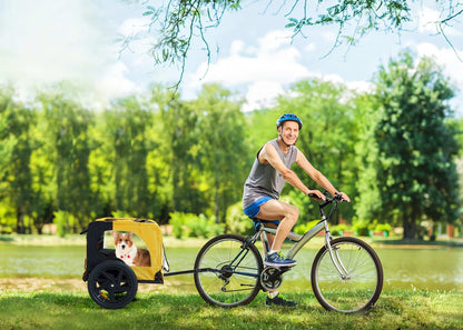 Yellow Outdoor Heavy Duty Foldable Practical Pet Stroller Dog Carrier With Bicycle Tow - Purrfect Pet Haven
