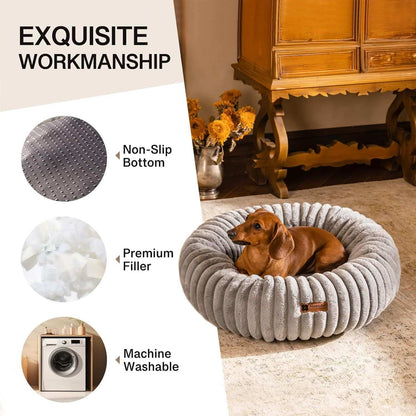 Fluffy Grey Round Pet Bed - Calming - Purrfect Pet Haven