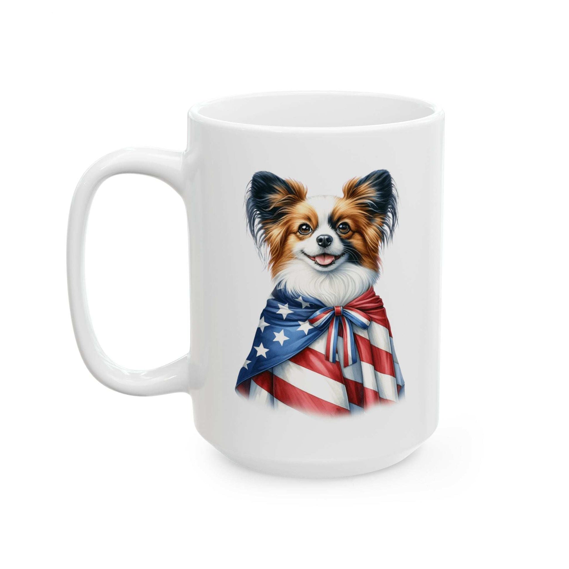Papillion Patriotic Ceramic Mug – 11oz & 15oz | Perfect for Independence Day & All-American Celebrations | Purrfect Pet Haven