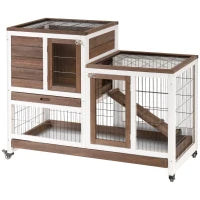 Rabbit Hutch - Elevated Wooden Cage with Wheels & Run - Purrfect Pet Haven