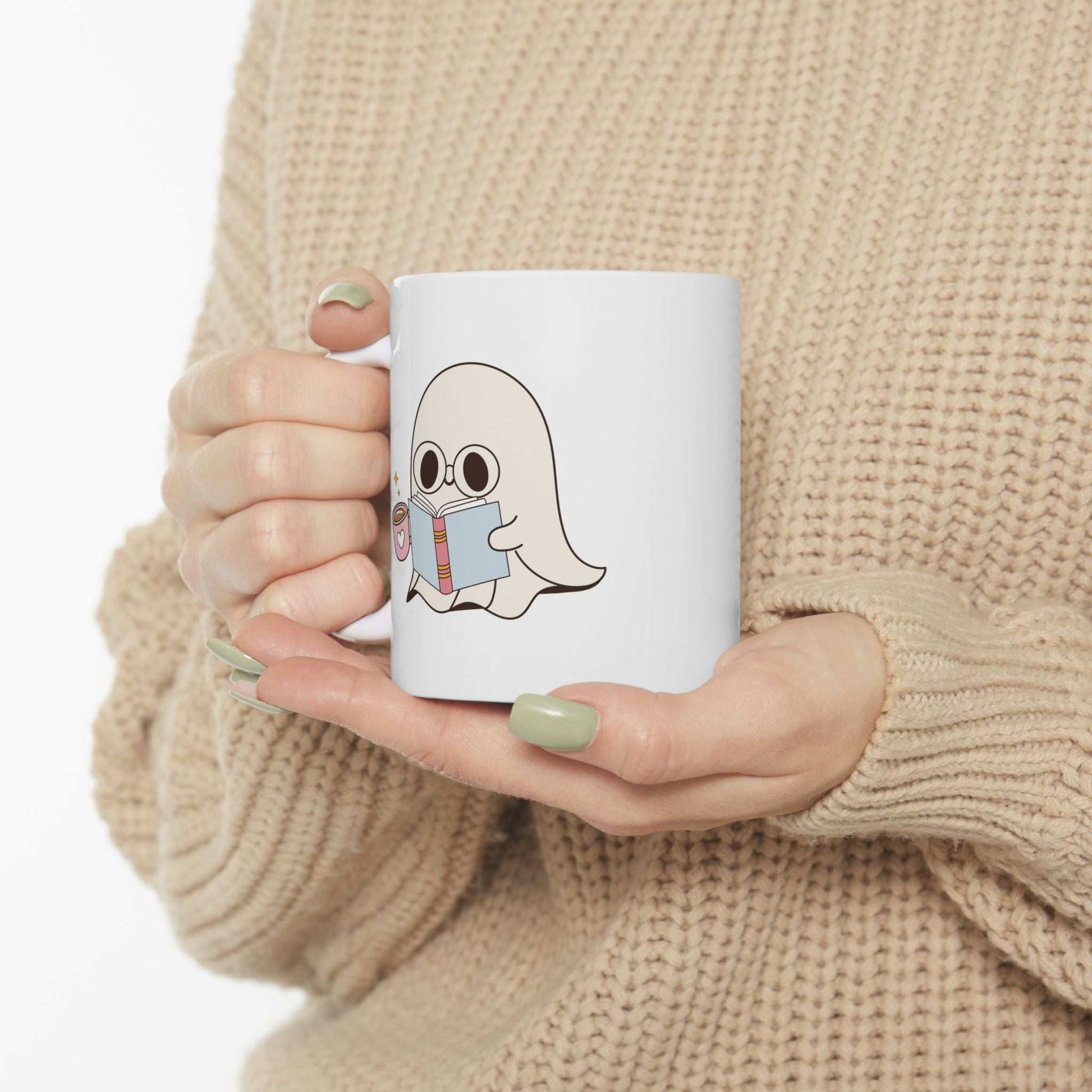 Cute Ghost Ceramic Mug | Coffee Cup for Book Lovers | Halloween Decor | Gift for Readers - Purrfect Pet Haven