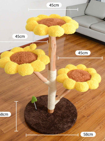 Cat Tree Sunflower Multi-Level - Wooden Condo with Perch Platforms