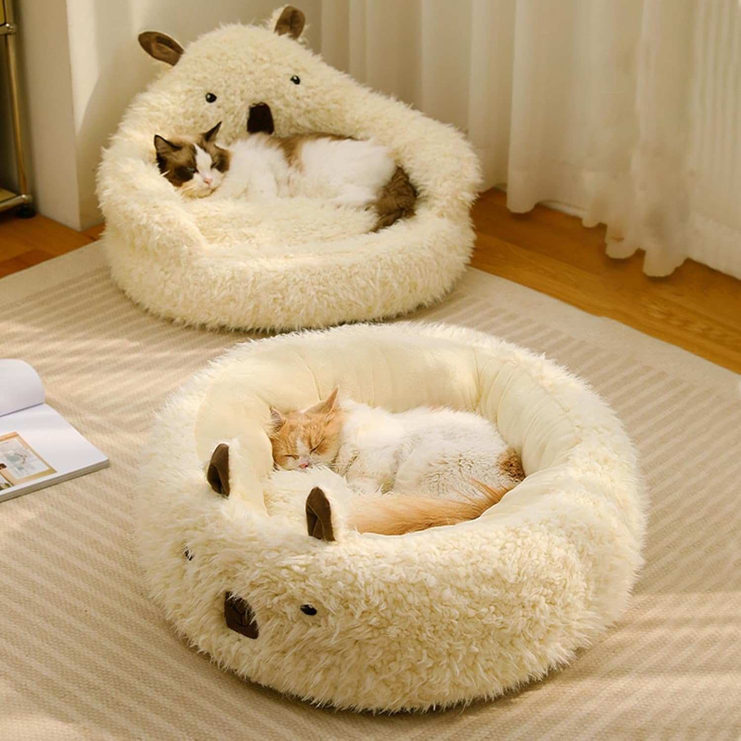 Alpaca Anti Slip Bottom Calming Raised Edges Pet Bed with Detachable Plush Pads - Purrfect Pet Haven