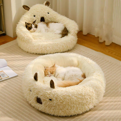 Alpaca Anti Slip Bottom Calming Raised Edges Pet Bed with Detachable Plush Pads - Purrfect Pet Haven