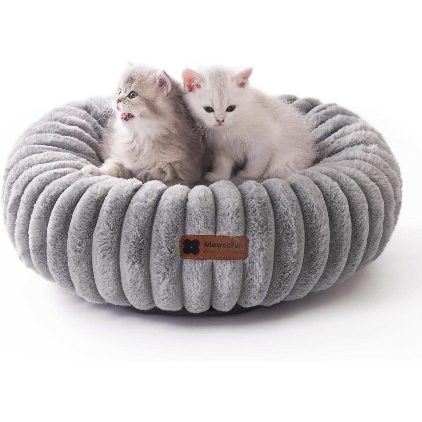 Fluffy Grey Round Pet Bed - Calming - Purrfect Pet Haven