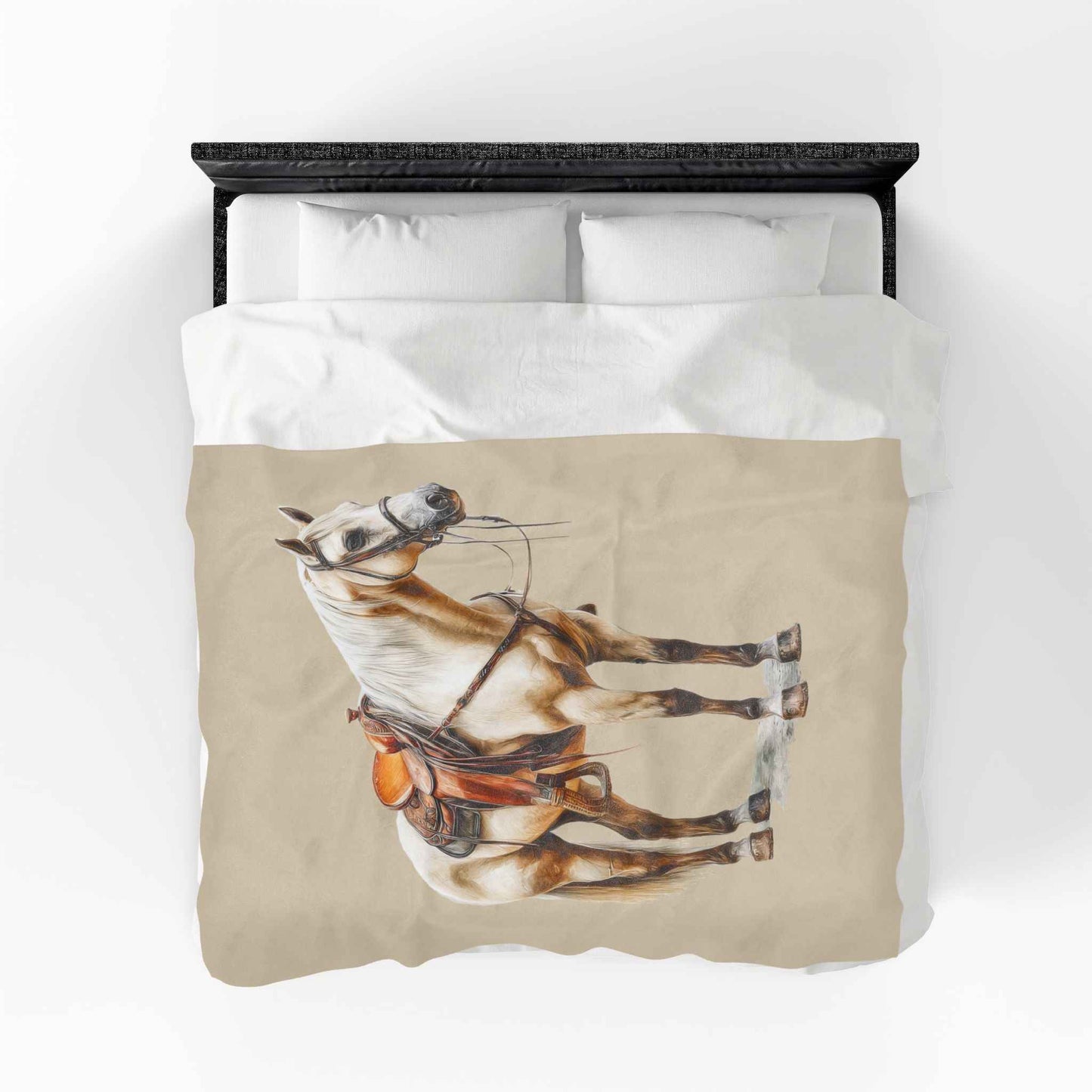 Velveteen Plush Blanket - Saddled Horse Illustration Cozy Throw