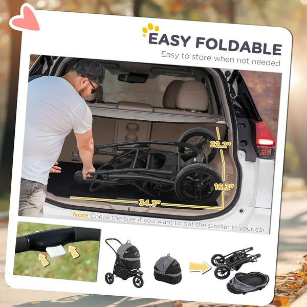 3 In 1 Pet Jogging Stroller - Small Dogs Cats Detachable Carrier - Purrfect Pet Haven
