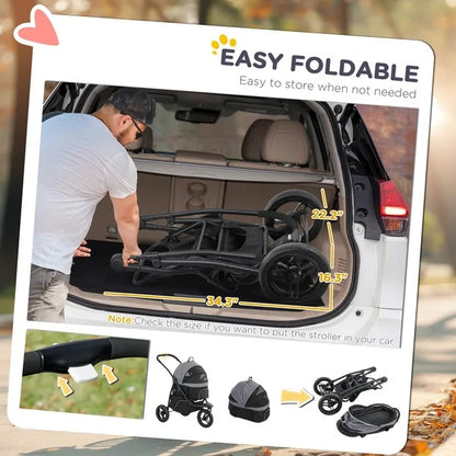 3 In 1 Pet Jogging Stroller - Small Dogs Cats Detachable Carrier - Purrfect Pet Haven