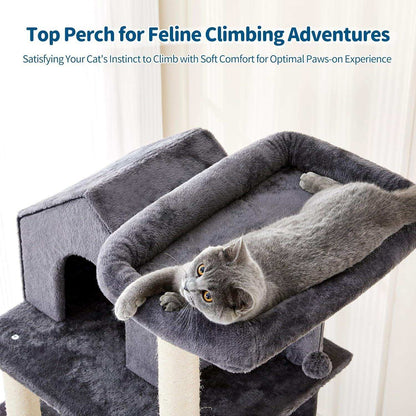 60 Inch Multi-Level Cat Tree For Indoor Cats With Plush Hammock - Purrfect Pet Haven