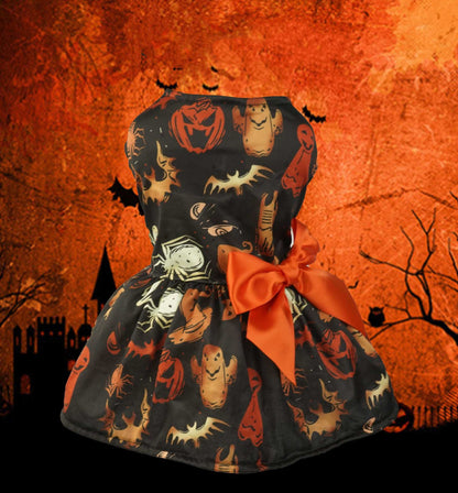 Pumpkin Print Halloween Dress - Adorable Mesh Outfit for Small Dogs & Cats - Purrfect Pet Haven