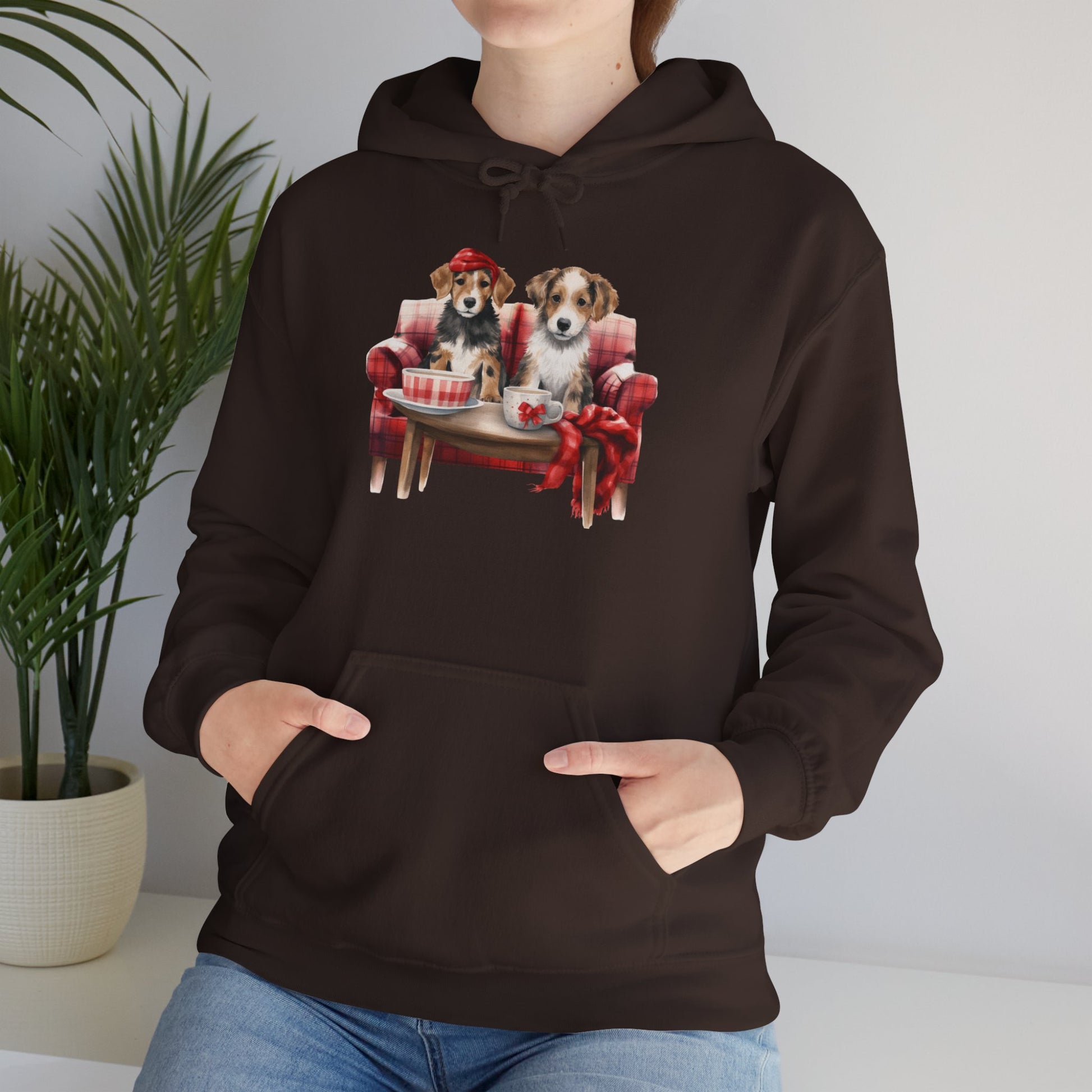 Christmas Hoodie - Festive Puppies on Sofa Design - Purrfect Pet Haven