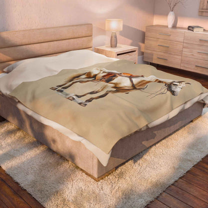 Velveteen Plush Blanket - Saddled Horse Illustration Cozy Throw