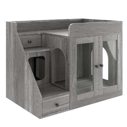 GO Cat Litter Box Enclosure With Light , Hidden Litter Box Furniture With 2 Storage Drawers, Indoor Cat House Side Table For Living Room - Purrfect Pet Haven