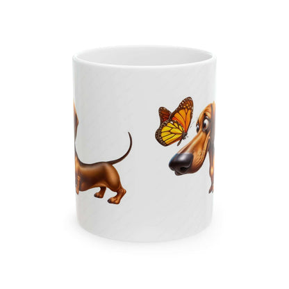 Cute Dachshund and Butterfly Ceramic Mug - Fun 11oz & 15oz Coffee Cup for Animal Lovers | Purrfect Pet Haven