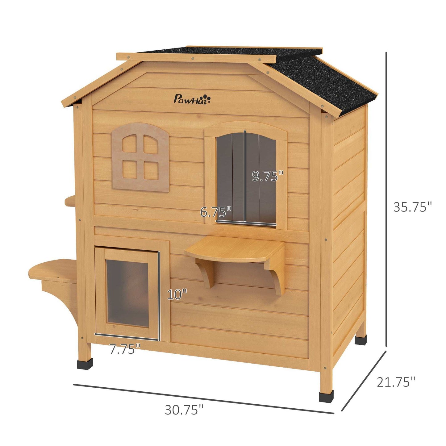 2-Story Wooden Outdoor Cat House - Feral Shelter with Escape Door - Purrfect Pet Haven
