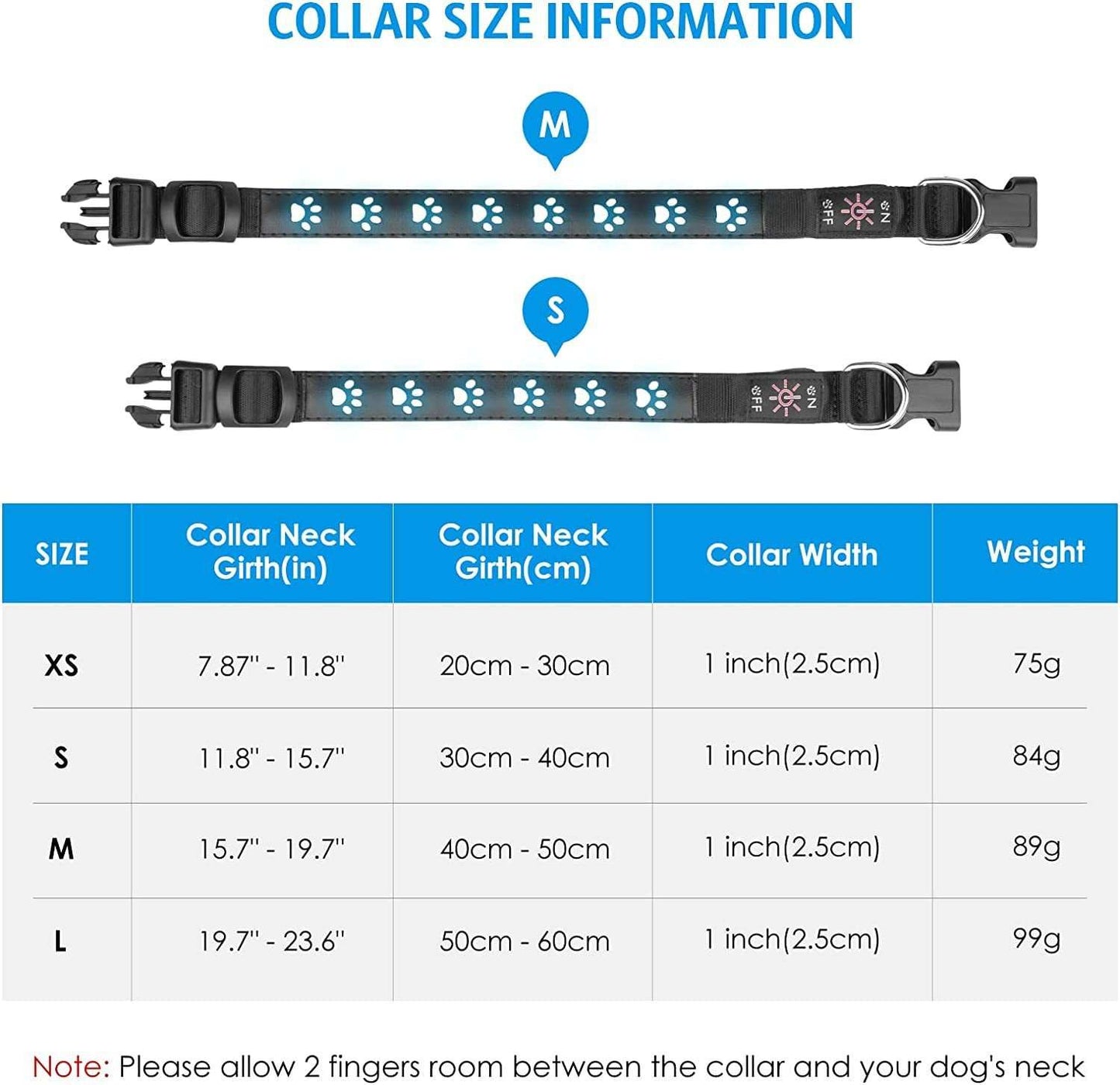 LED Dog Collar - 7 Color Luminous Paw Print USB Rechargeable - Purrfect Pet Haven