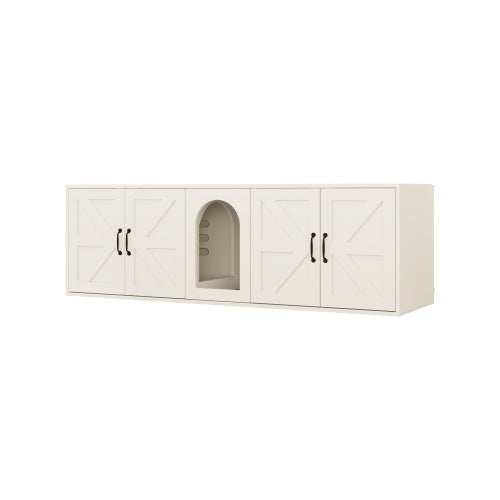 Modern Cat Litter Box Furniture With Double Room, Wooden Cat Litter Box Furniture With Cat Door - Purrfect Pet Haven