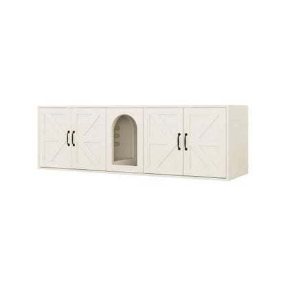 Modern Cat Litter Box Furniture With Double Room, Wooden Cat Litter Box Furniture With Cat Door - Purrfect Pet Haven