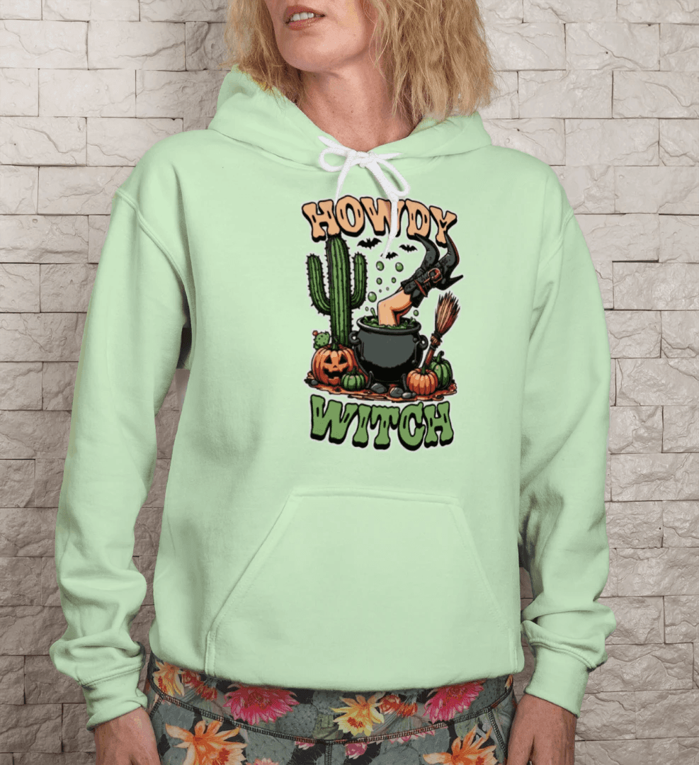 Howdy Upside Down Witch Hoodie Sweatshirt - Halloween Fun - Purrfect Pet Haven