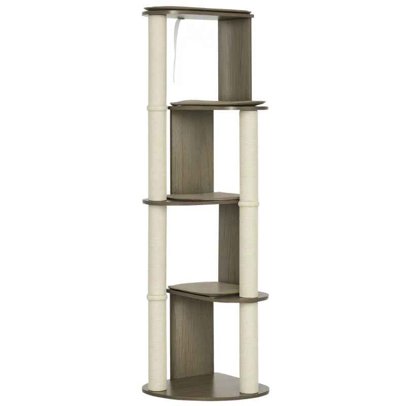 Corner Modern Cat Tree Tall For Climbing, Large Multilevel Cat Tower With Scratching Posts, Small-Fit Kitten Tower With Sisal, Cream White