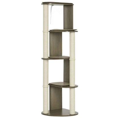 Corner Modern Cat Tree Tall For Climbing, Large Multilevel Cat Tower With Scratching Posts, Small-Fit Kitten Tower With Sisal, Cream White