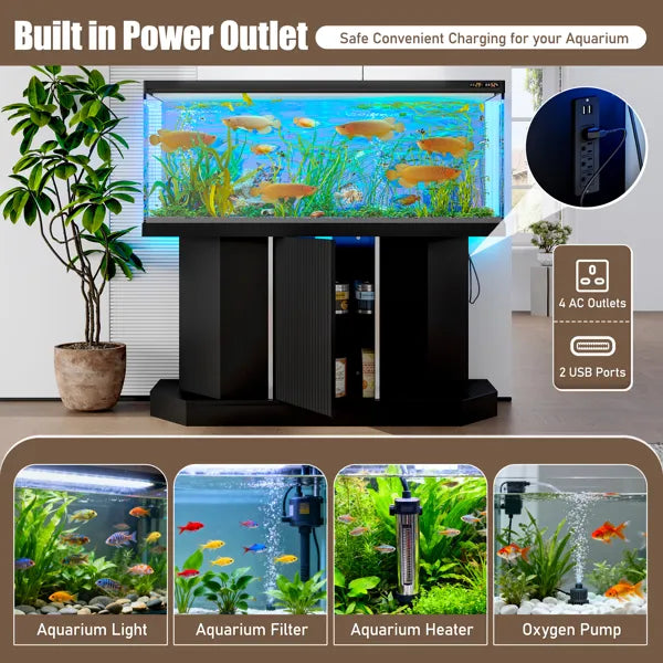 Aquarium Stand with Storage - 55-75 Gallon with Power Outlet - Purrfect Pet Haven