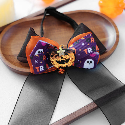 Pet Halloween Bow Tie Collar - Pumpkin Ghost Spider Costume