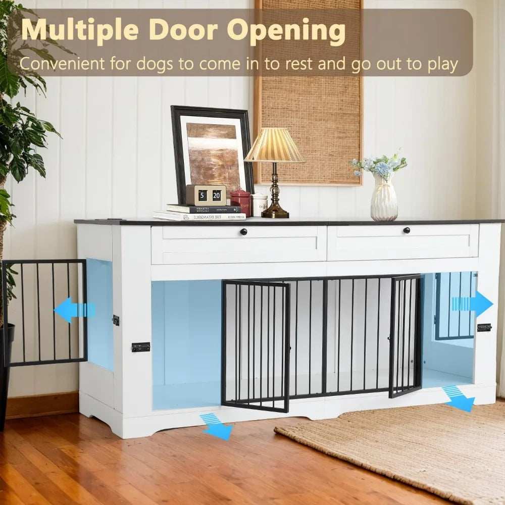 Wooden Dog Cage End Table with Charging Station Large Dog Crate Furniture-Decorative Heavy Duty - Purrfect Pet Haven