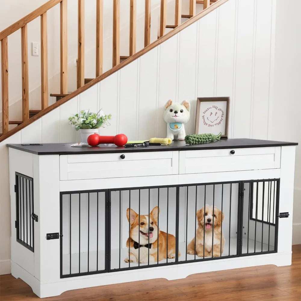 Wooden Dog Cage End Table with Charging Station Large Dog Crate Furniture-Decorative Heavy Duty - Purrfect Pet Haven