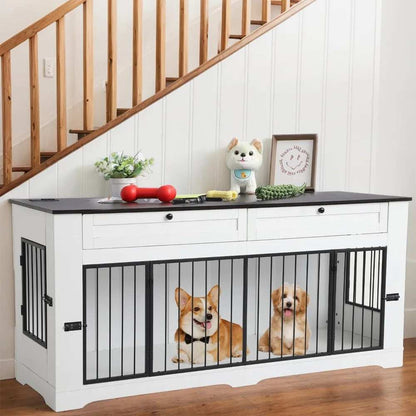 Wooden Dog Cage End Table with Charging Station Large Dog Crate Furniture-Decorative Heavy Duty - Purrfect Pet Haven