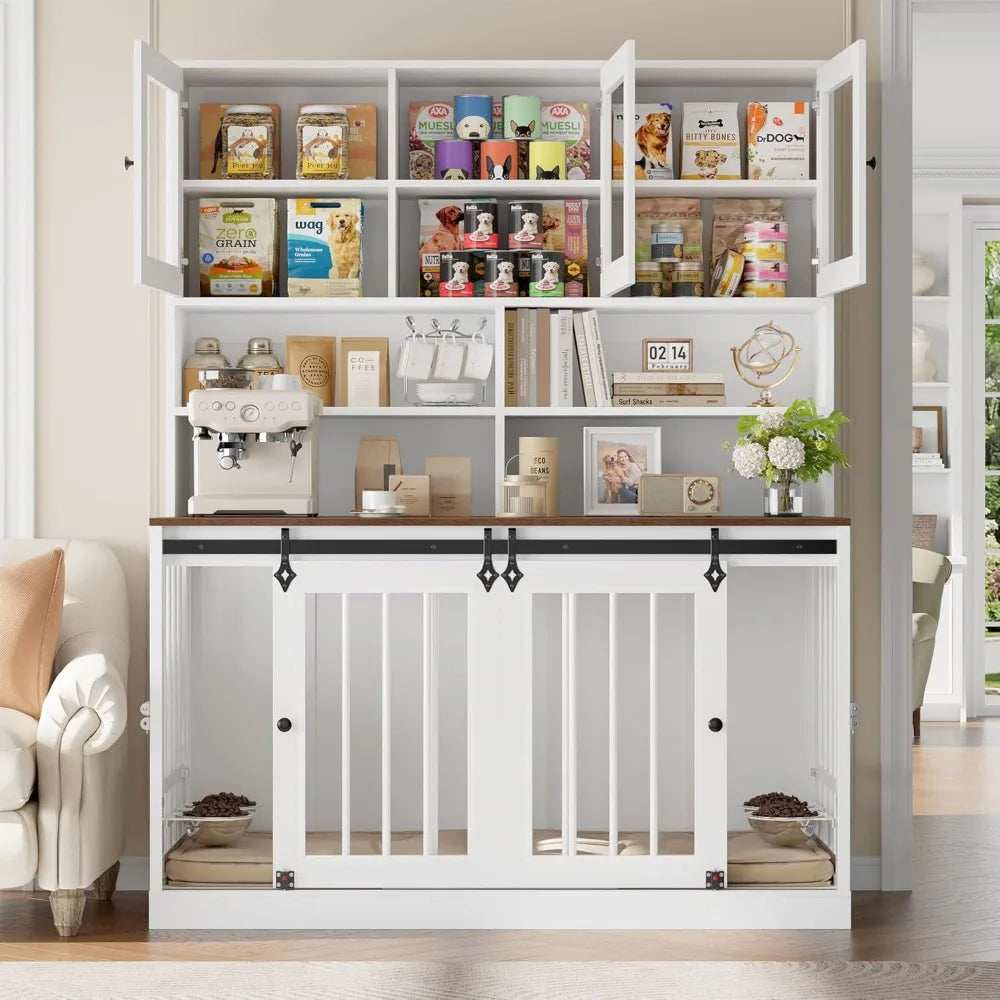 Hutch Style Dog Crate Furniture for Large Dogs for 2 Pets with Divider - Purrfect Pet Haven