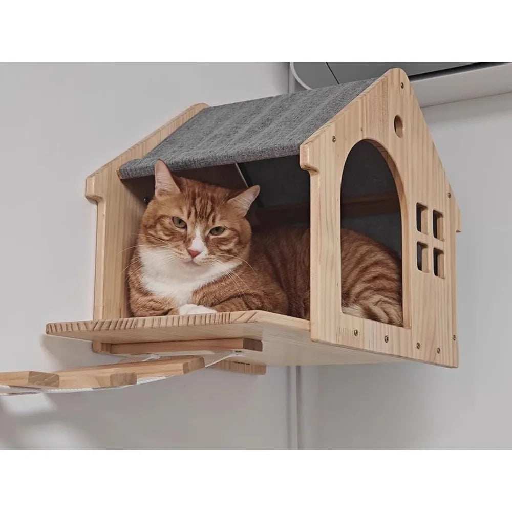 Masterpiece Wall Mounted Cat Furniture Cat Climber with Kitty House - Save Space Thickened Board for Sleeping Playing - Purrfect Pet Haven