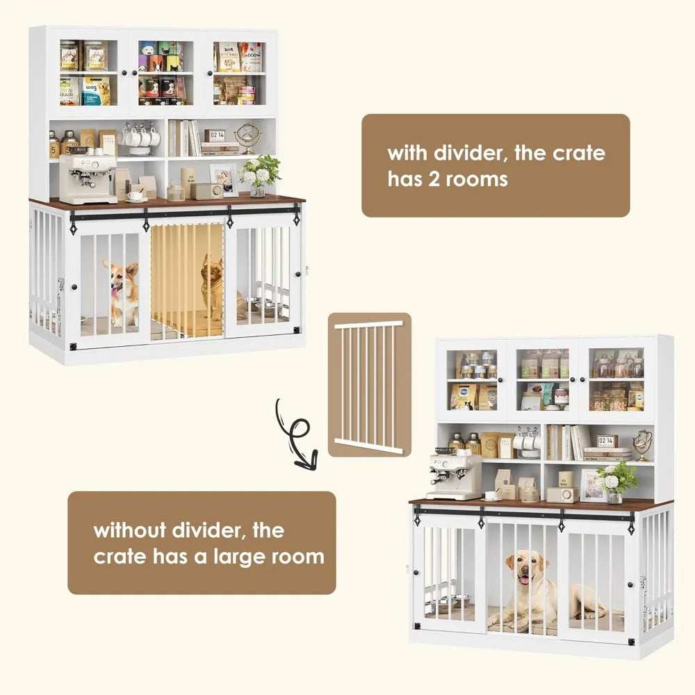Hutch Style Dog Crate Furniture for Large Dogs for 2 Pets with Divider - Purrfect Pet Haven