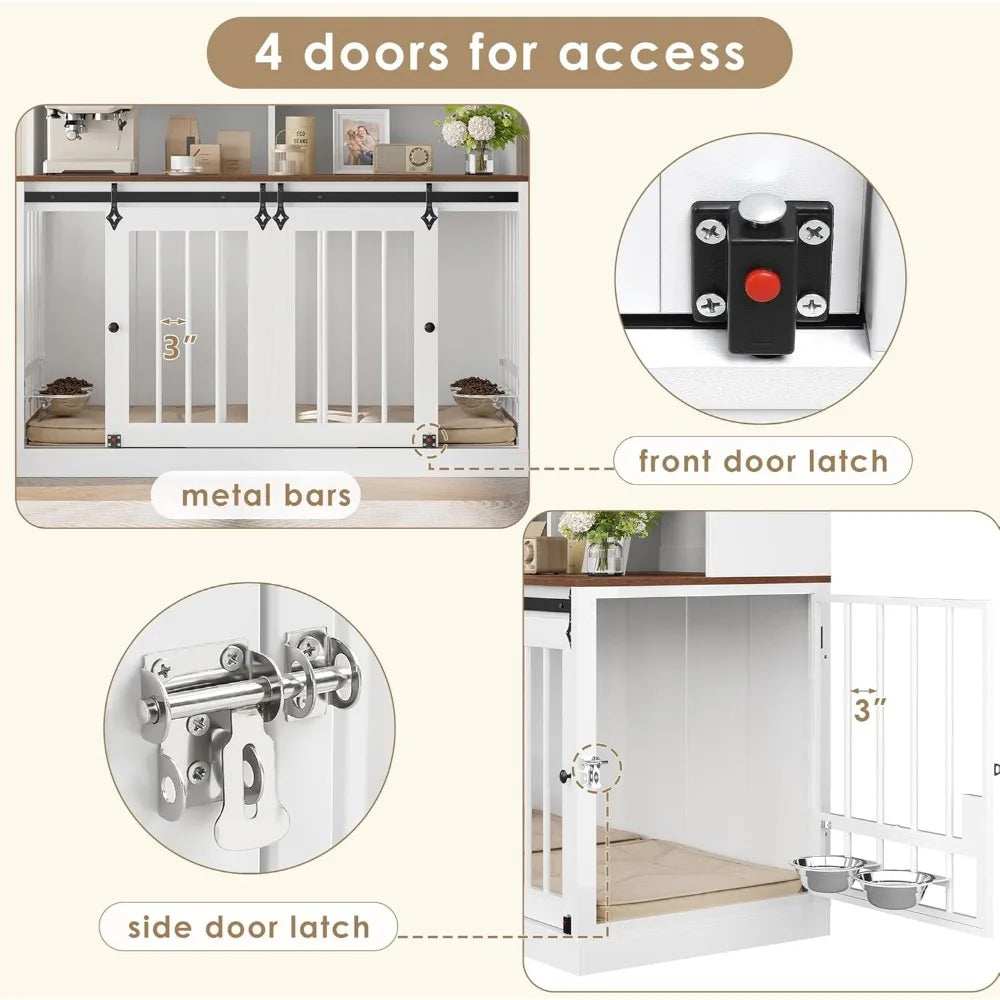 Hutch Style Dog Crate Furniture for Large Dogs for 2 Pets with Divider - Purrfect Pet Haven